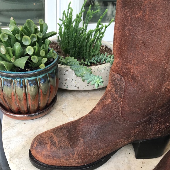 FRYE AUTUMN SHIELD TALL REDWOOD OILED SUEDE & LEATHER BOOTS SIZE 7 - Picture 3 of 13